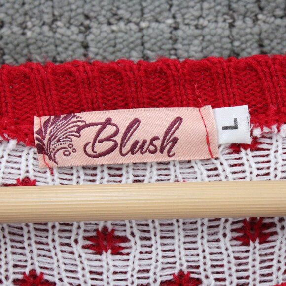 Vintage Blush Christmas Sweater Mens Large L Red Pullover Knit Red Nose Reindeer - Picture 6 of 9